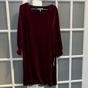 Sandra Darren Deep Red Long Sleeve Dress